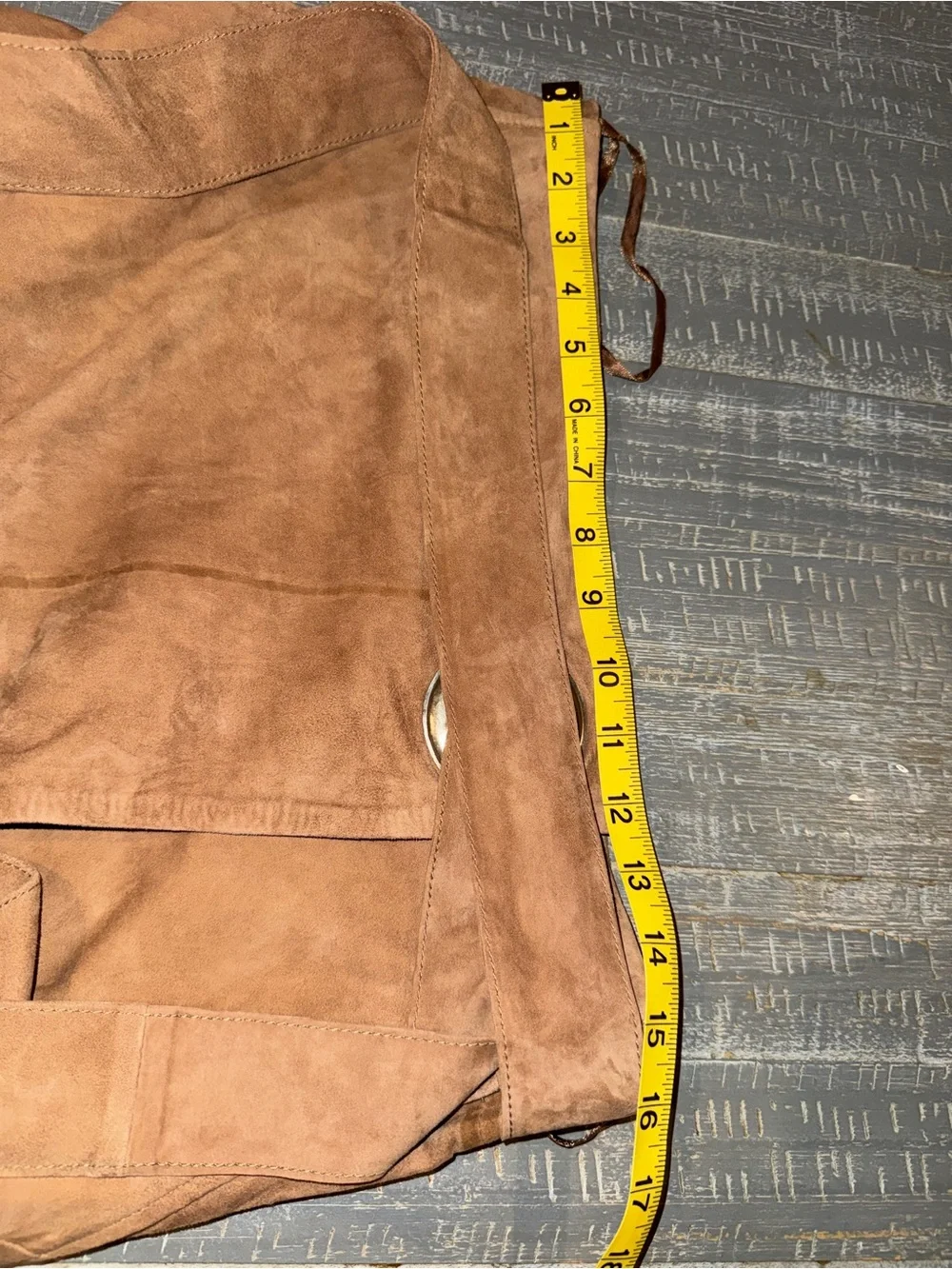 Porter Rd Genuine Goat Leather Suede Wrap Midi Skirt Brown L